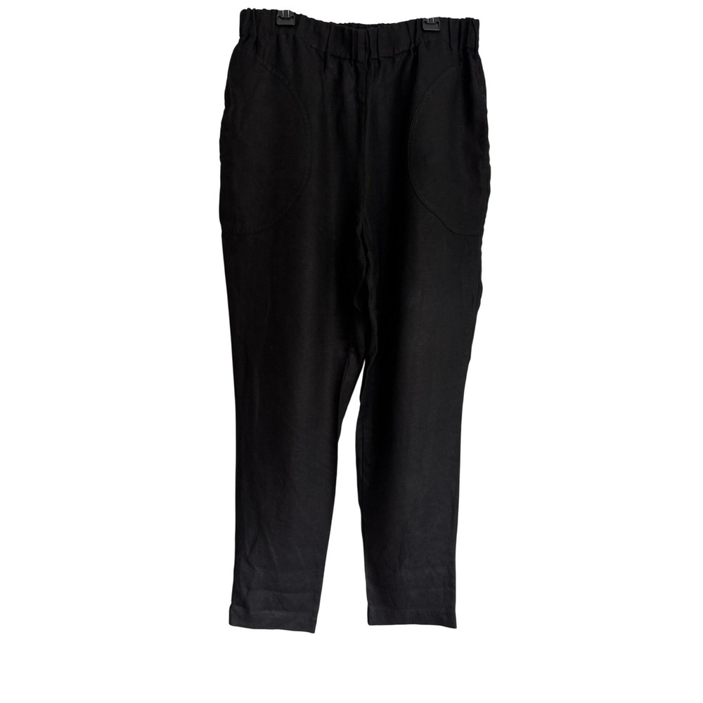 not PERFECT LINEN Black 100% Linen Elastic Waist Pocket Pants M/L Lithuania